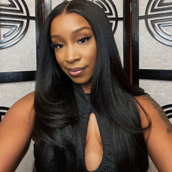 $100 Off Full $100| Yaki Straight Throw On & Go Glueless Butterfly Layered Haircut Lace Wig Flash Sale