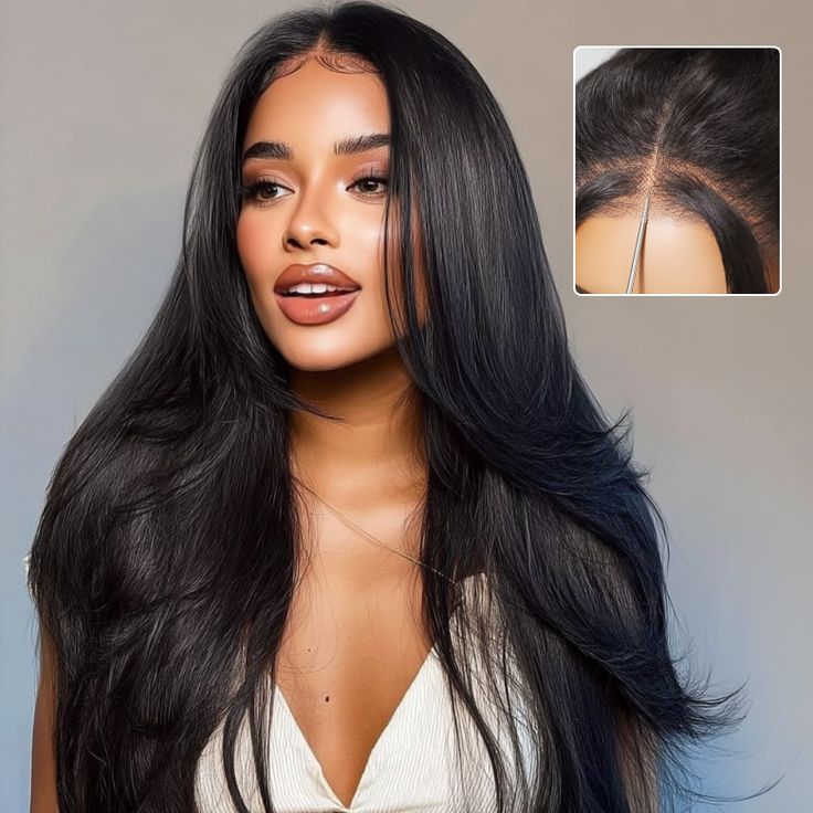 Glueless Layered Haircut Lace Closure Perruques droites Perruques de cheveux humains soyeux Jeter et aller Perruques d'entraînement