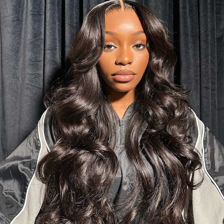 Glueless Loose Wave Lace Front Wigs with Curtain Bangs Clear Transparent HD Lace Nature Wave Wig For Women No Code Needed -Amanda Hair