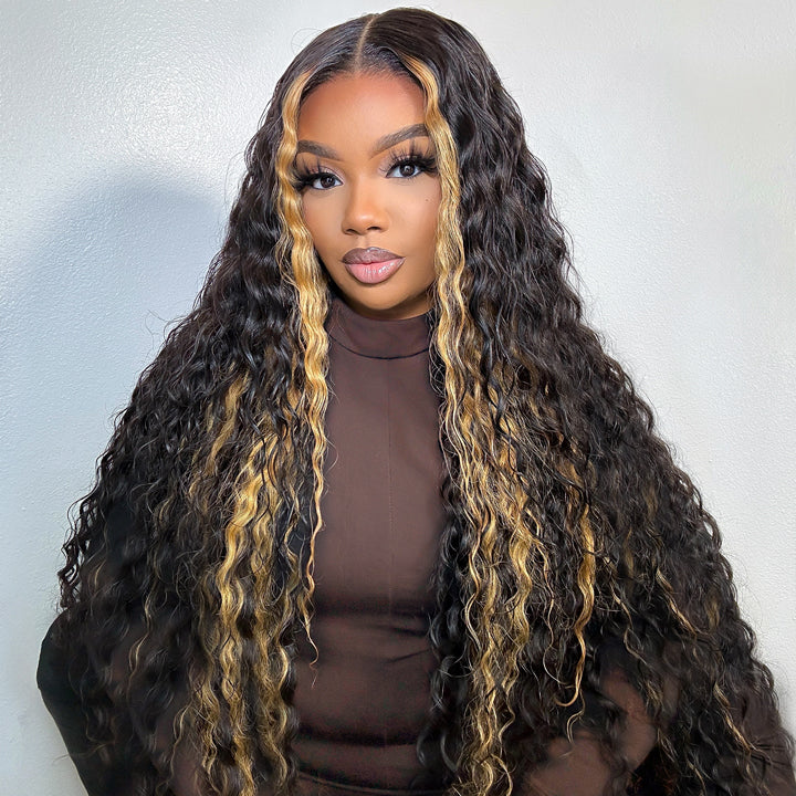 Extra 60% OFF | Glueless Blonde Highlights on Luxurious Lace Frontal Deep Curly Wave Wig Flash Sale