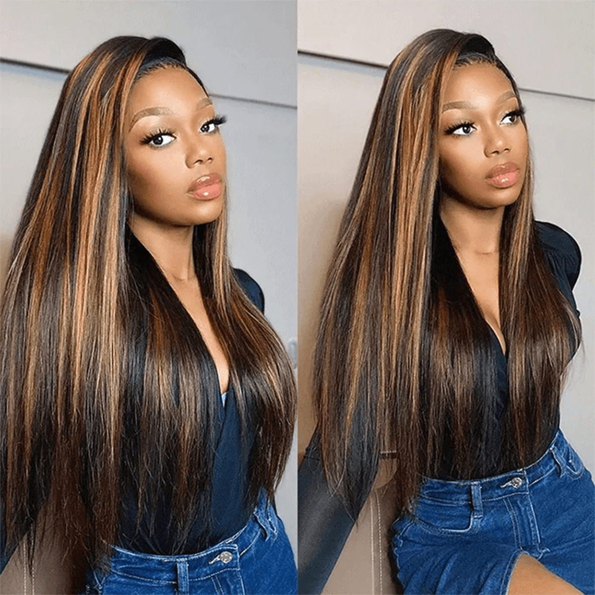 Glueless Lace Wig Highlight Wear & Go  Body Wave Straight Wig 180% Density Pre-plucked