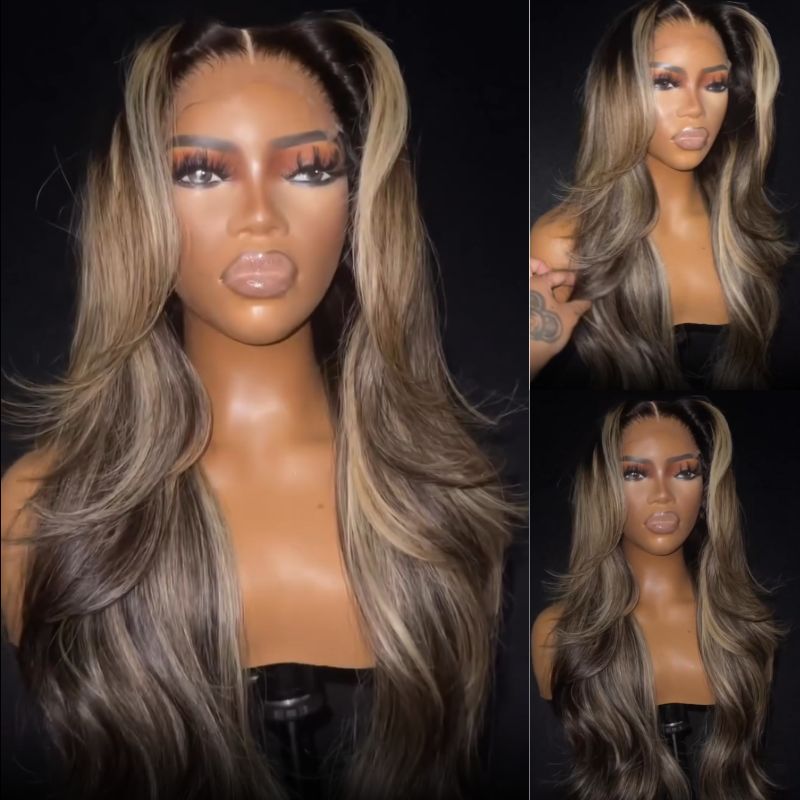 Balayage Highlight  Light Blonde Body Wave 13x4 Lace Front /4*4 Lace Closure Wigs Ombre Color Wig With Baby Hair - Amanda Hair