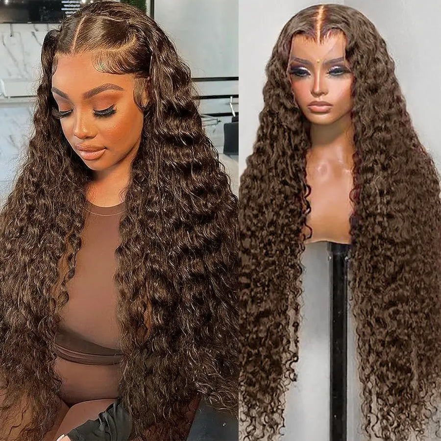 Brown Glueless Water Wave 13*4 Clear Transparent HD Lace Front Wigs Plucked Hairline -Amanda Hair