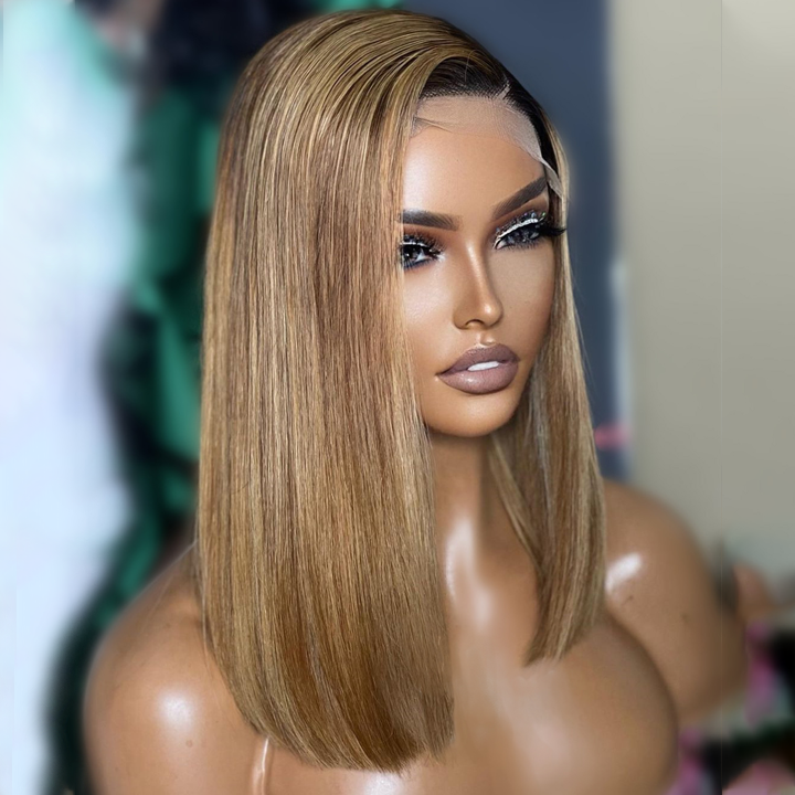 Ombre Light Brown 4x4/13x4 HD Lace Short Straight Bob Wig-Clearance Flash Sale