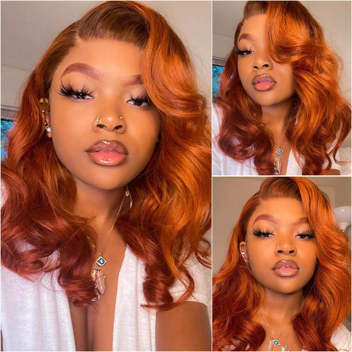 Ginger Color Glueless Wig Mid Length Body Wave Glueless Lace Wig Human Hair 13*4 Lace Front Colored Wigs -Amanda Hair