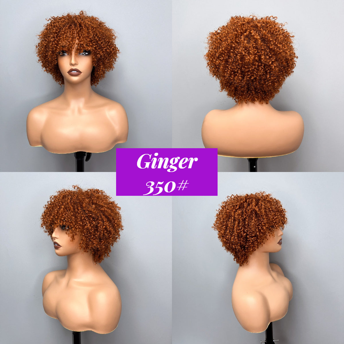 New 6 Inch Afro Kinky Curly Bob Wig With Bangs  Curly Pixie Cut Glueless Wig Machine Human Hair Wigs For Black Women -Amanda Hair