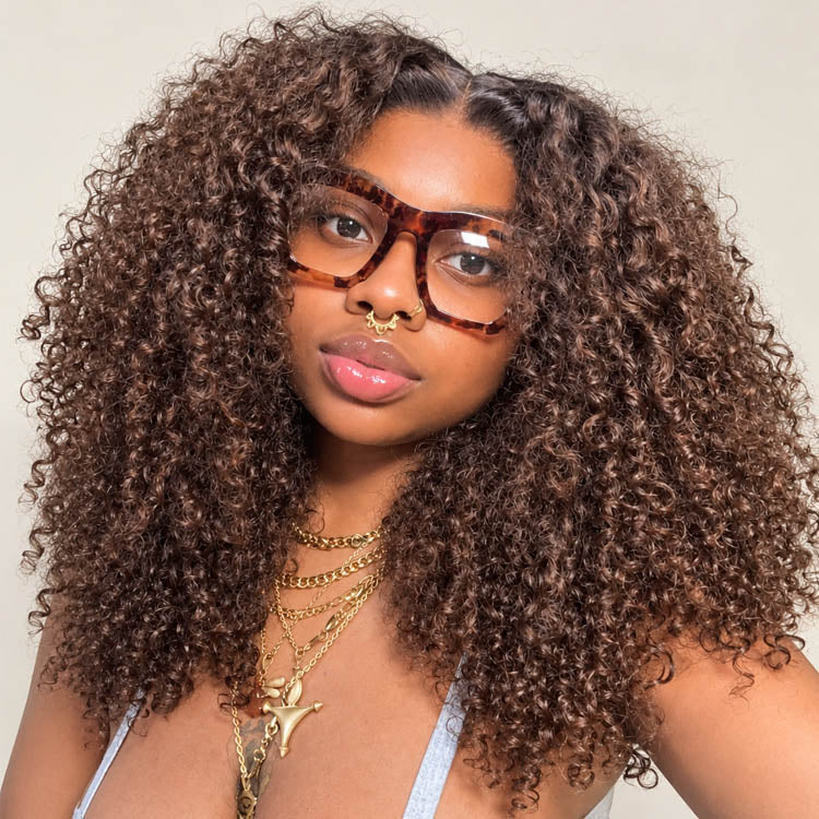 Amanda 300% Density 7x5/13×6 HD Glueless Lace Deep Curly Wig | Ombre Brown & Dark Reddish Brown