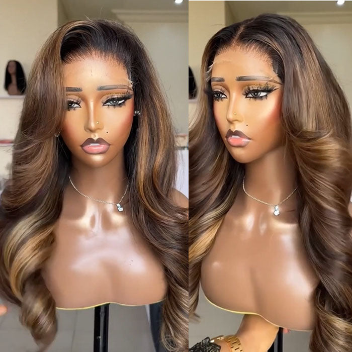 Balayage Highlight Color Body Wave 7*5 Lace Closure Wig Clear Lace Front Wig Flash Sale