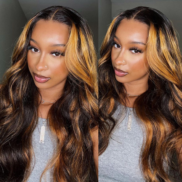 Amanda Balayage Pre Plucked 1B/30 Highlight Blond Color Body Wave Human Hair 13x4 Lace Front Wigs 180% Desnsity