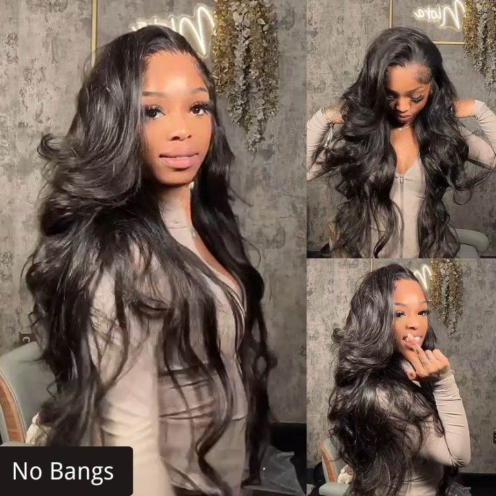 Pelucas frontales de encaje de ondas sueltas sin pegamento con flequillo de cortina Peluca de encaje HD transparente con ondas naturales para mujeres No se necesita código - Amanda Hair 