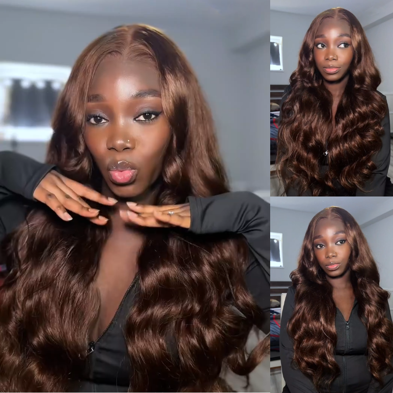 300% Density Dark Brown Straight 13x4 Lace Front Wigs Glueless Invisi Drawstring Human Hair Wigs - Amanda Hair