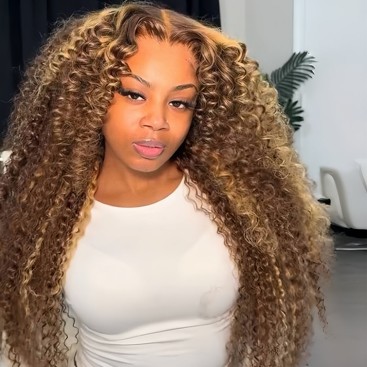 Highlight Curly Lace Front Perruque de cheveux humains Ombre Blonde Lace Front Wig pour femmes-Amanda Hair