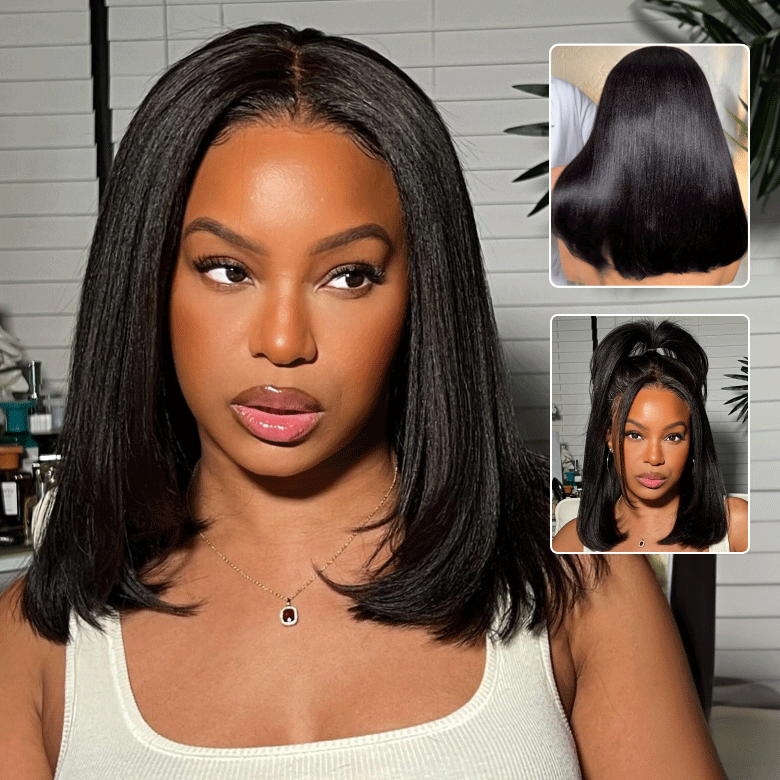 Yaki Straight 7x5 Glueless Lace Natural Black Color Put On and Go Invisi Drawstring Human Hair Wigs- Amanda Hair