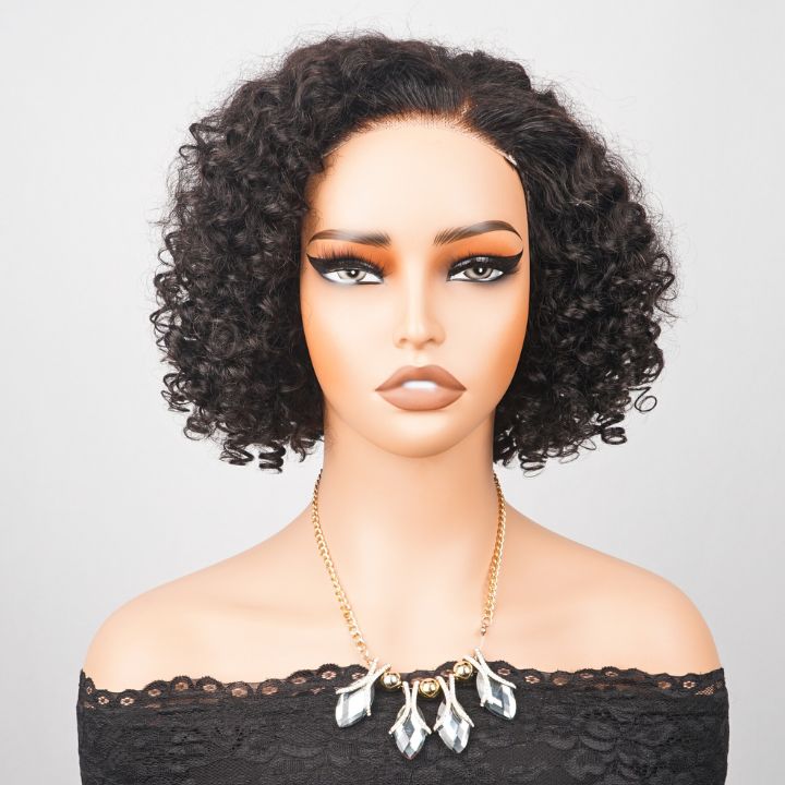 Sunshine Chic Short Glueless Spring Cut Curly Lace Bob Wigs Brazilian Human Hair Transparent Pre Plucked Hairline Nature Color -Amanda Hair