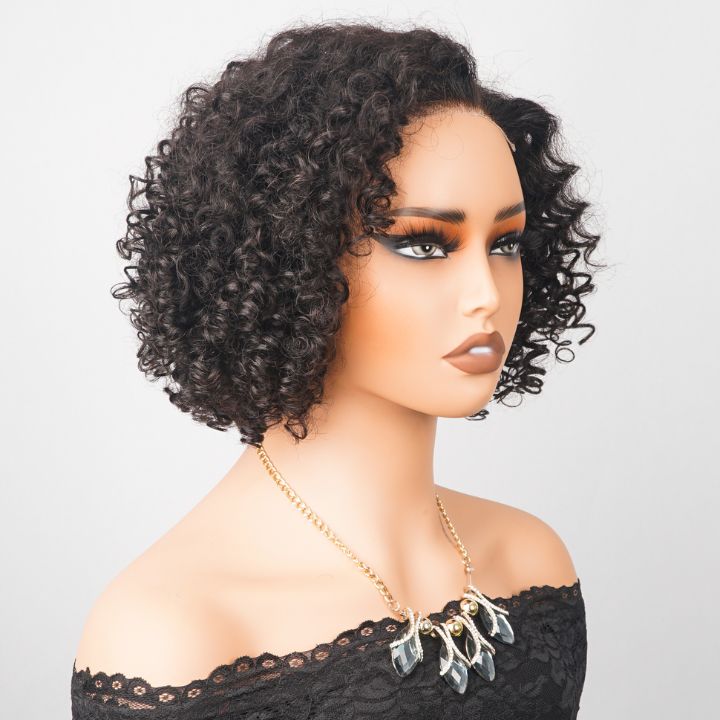 Sunshine Chic Short Glueless Spring Cut Curly Lace Bob Wigs Brazilian Human Hair Transparent Pre Plucked Hairline Nature Color -Amanda Hair