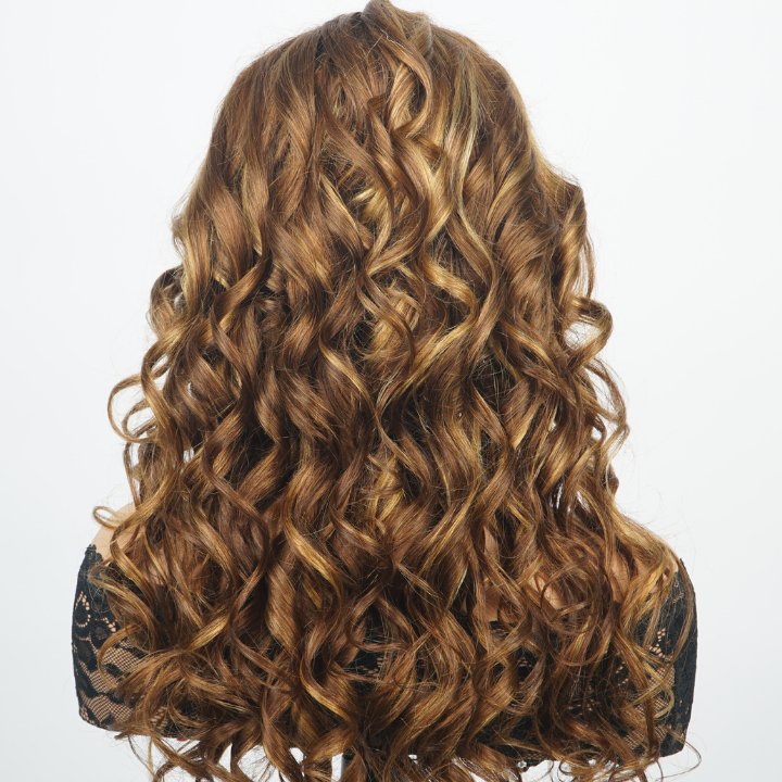 Peluca de cabello humano 100 % con ondas sueltas, trenzada, rubia y marrón, sin pegamento, con encaje frontal, transparente, con cierre y encaje frontal - Amanda Hair