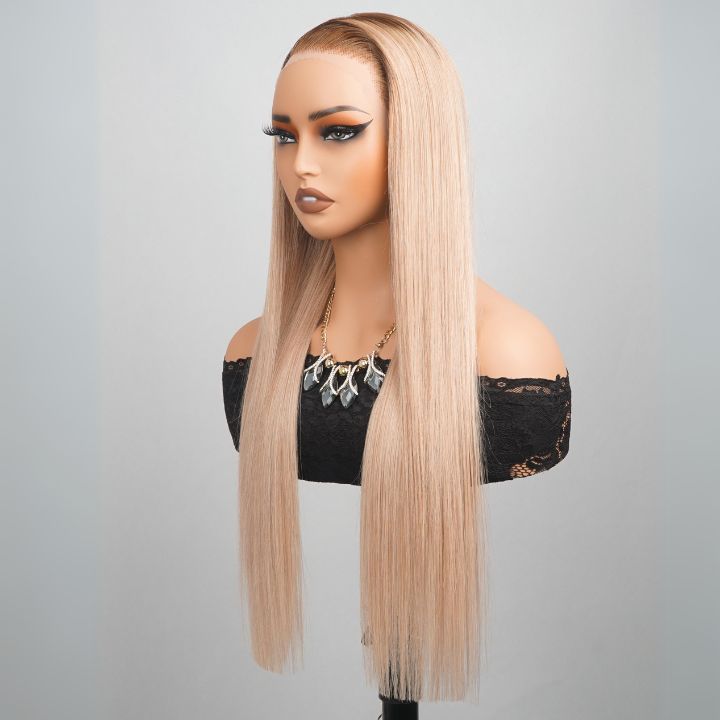 Sunshine Chic Ombre Brown to Ash Blonde Lace Front Straight Wigs Human Hair Undetectable Transparent Lace Wigs -Amanda Hair