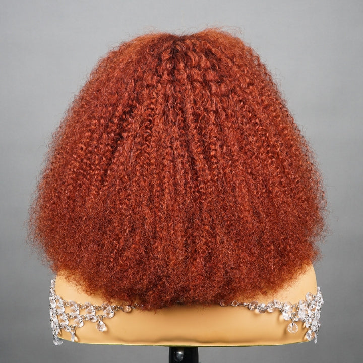 Reddish Brown Glueless Bold Afro Curly Short Bob Lace Front Colored Wig Human Hair -Amanda Hair