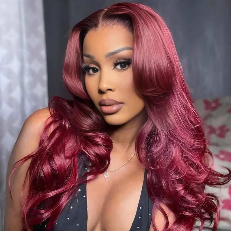 99J Burgundy Red Loose Wave 13x4 Lace Front /4*4 Lace Closure Wigs Human Hair Color Lace Wig With Baby Hair - Amanda Hair