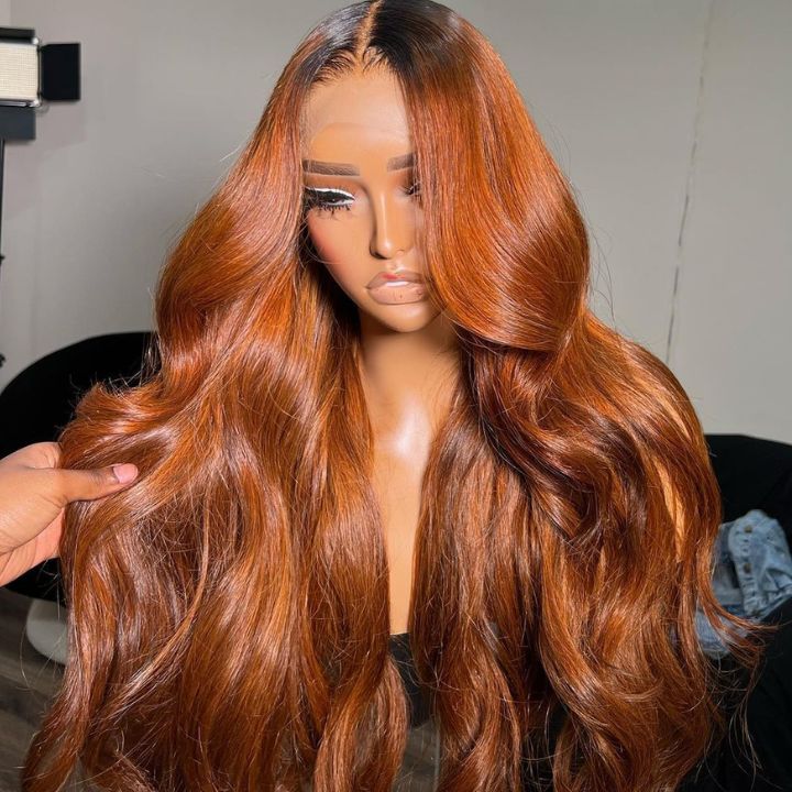 Dark Root Ginger Colored Body Wave Wigs With Baby Hair-Clearance Flash Sale