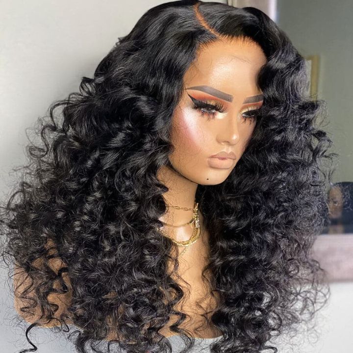 Highlight Honey Blonde Wand Curl Hair 13*4 Lace Front Human Hair Wig Bouncy Loose Curly Transparent Lace Front wigs - Amanda Hair