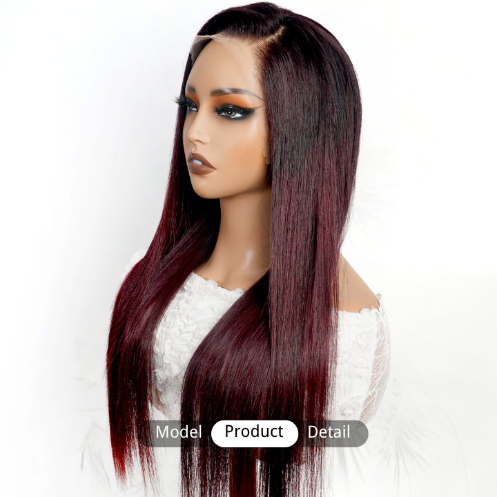Dark Root Ombre Purple Glueless Lace Front Straight Colored Wigs Human Hair Transparent -Amanda Hair
