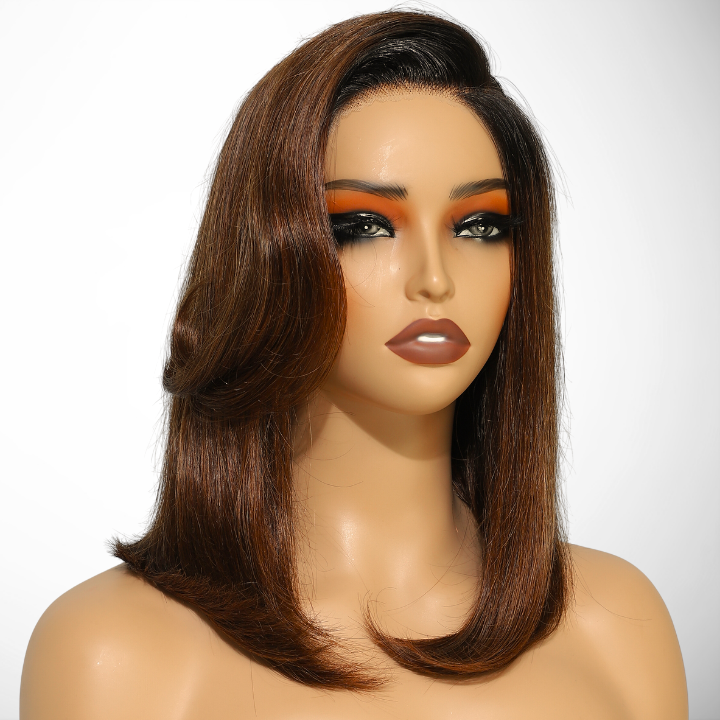 Dark Root Brown Color Glueless  7x5/13x4 Lace Front Straight Bob Wigs-Amanda Hair