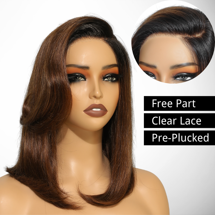 Dark Root Brown Color Glueless  7x5/13x4 Lace Front Straight Bob Wigs-Amanda Hair