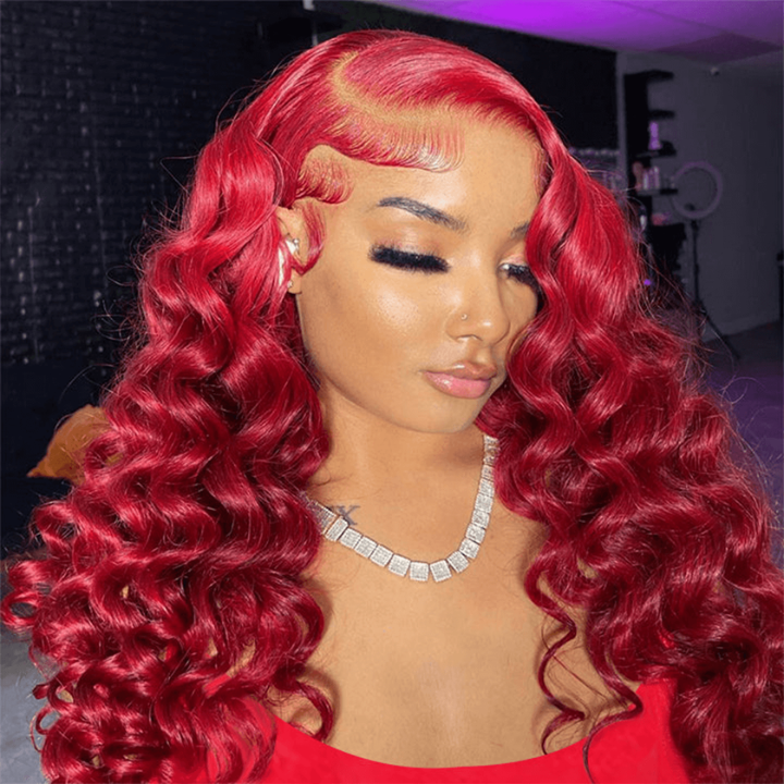 Flash Sale Buy 2 Get 1 Free Burgundy Lace Front Wig 99J Red Wand Curly Human Hair Wigs Colored HD Transparent Preplucked Red Wine Hair Wig-Amanda Hair