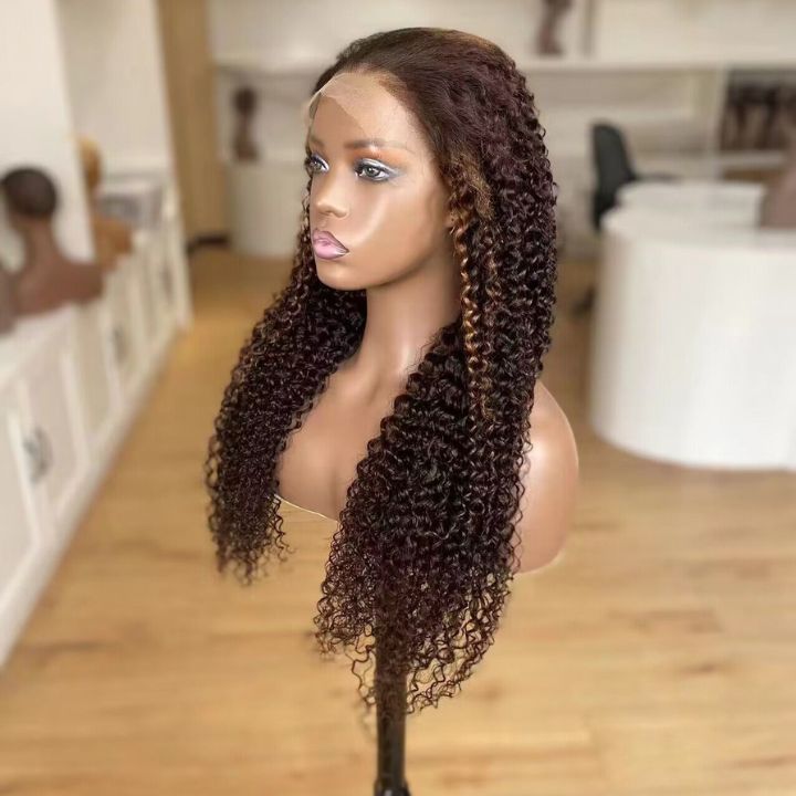 Highlight Brown Kinky Curly 13*4 HD Lace Front Wigs Transparent Glueless Lace Wig Plucked Hairline-Amanda Hair