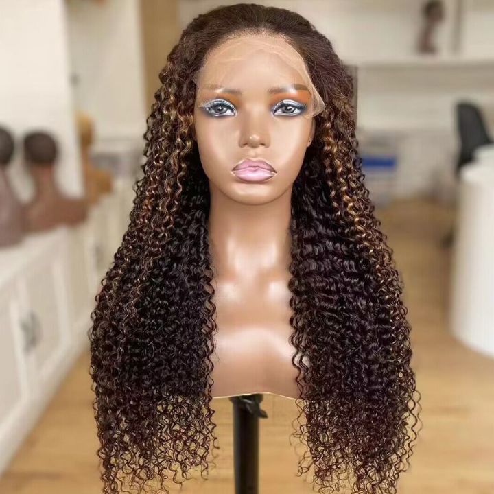 Highlight Brown Kinky Curly 13*4 HD Lace Front Wigs Transparent Glueless Lace Wig Plucked Hairline-Amanda Hair