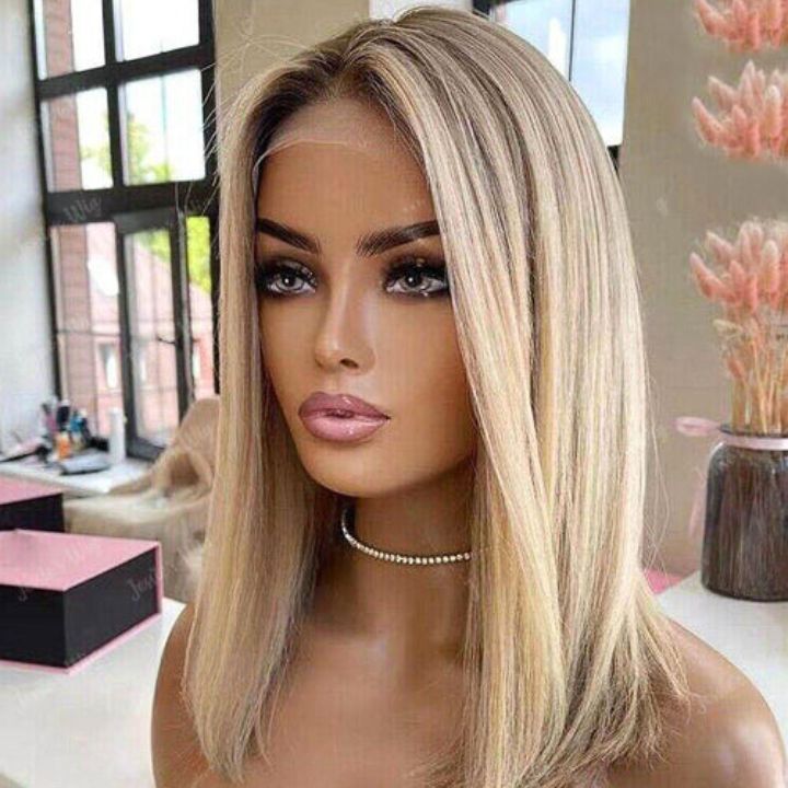 Flash Sale Buy 2 Get 1 Free Ombre Ash Blonde Straight Transparent Lace Short Bob Wigs