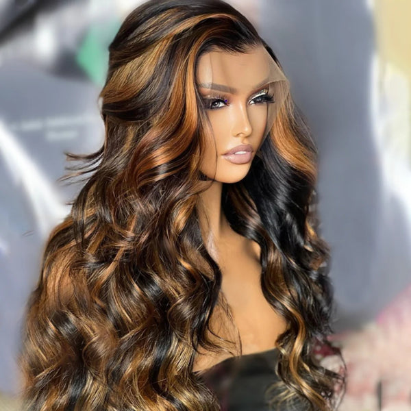 Buy 1 Get 1 Free Highlight Blonde Mix Brown Glueless Body Wave Human Hair Lace Front Wig