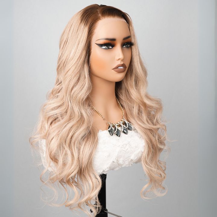 Sunshine Chic Ombre Brown to Ash Blonde Lace Front Loose Wave Wigs Human Hair Undetectable Transparent Lace Wigs -Amanda Hair