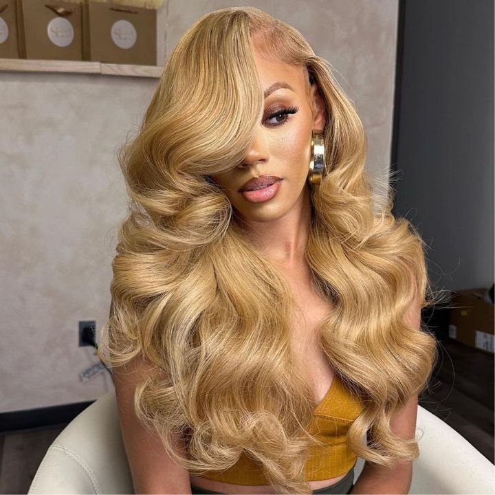Glueless Honey Blonde Water Wave #27 Color 13*4 Lace Front Human Hair Wigs for Women-Amanda Hair