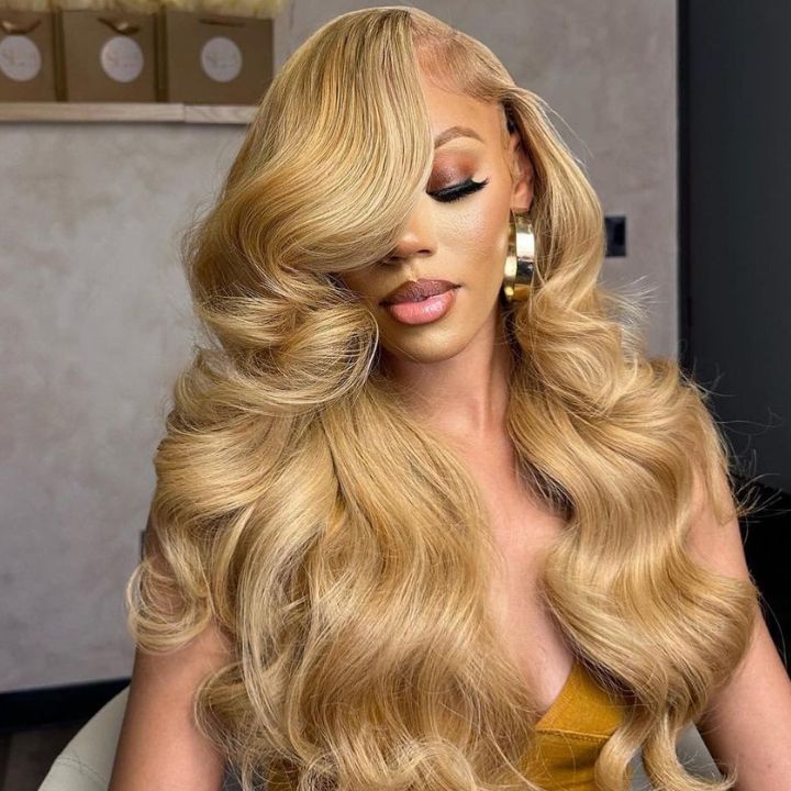 Glueless Honey Blonde Water Wave #27 Color 13*4 Lace Front Human Hair Wigs for Women-Amanda Hair