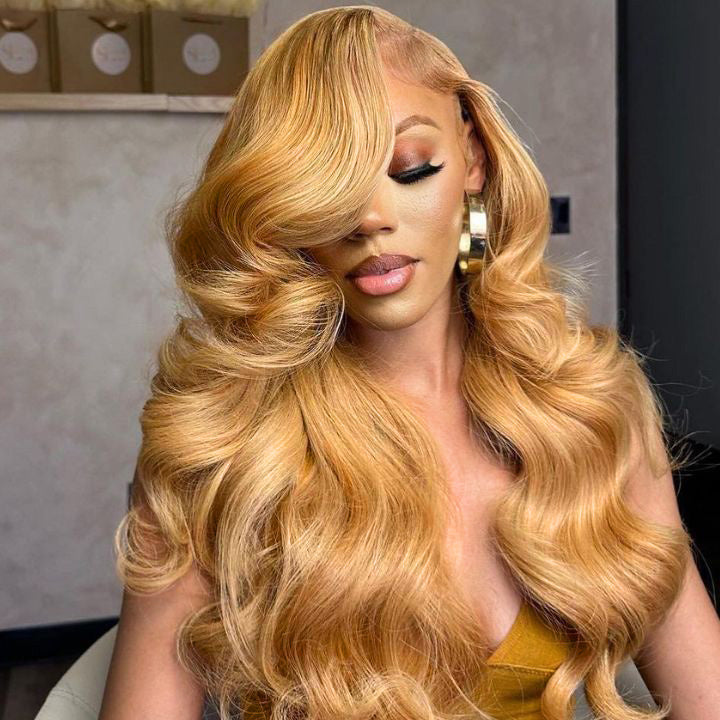 Glueless Honey Blonde Body Wave / Layer Straight #27 Color 13*4 Lace Front Human Hair Wigs for Women-Amanda Hair