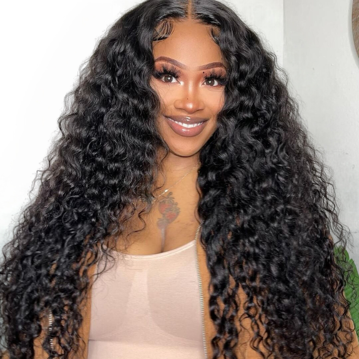 Glueless Water Wave 13*4 Clear Transparent Lace Front Wigs Plucked Hairline Pre Cut Lace -Amanda Hair Clearance Flash Sale