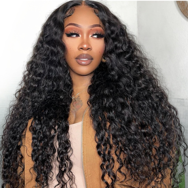 48H Fast Shipping Glueless Ocean Water Wave 13*4 Clear Transparent HD Lace Front Wigs Plucked Hairline -Amanda Hair