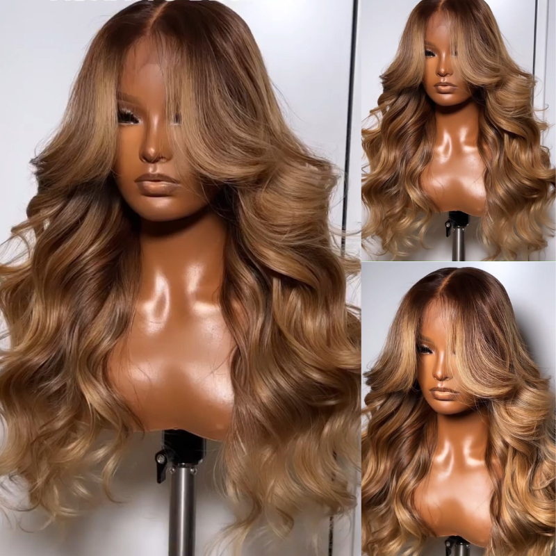 Glueless Loose Wave Lace Front Wigs with Curtain Bangs Clear Transparent HD Lace Nature Wave Wig Flash Sale-Amanda Hair