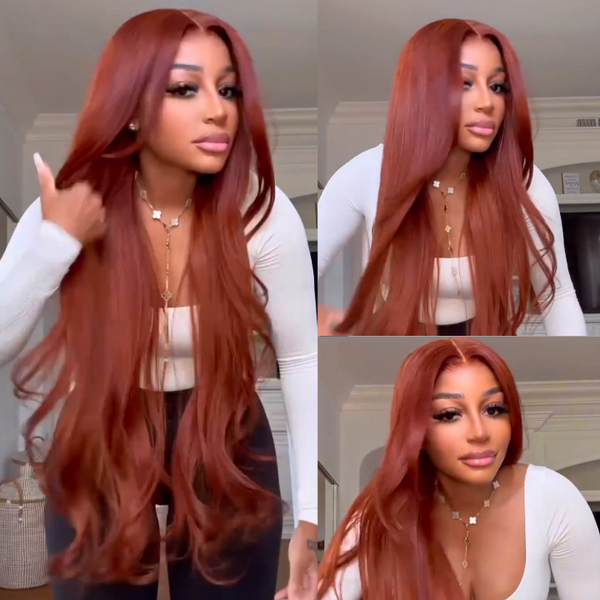 Buy 1 Get 1 Free Reddish Brown Color Clear Transparent 180% Density Lace Front Wigs