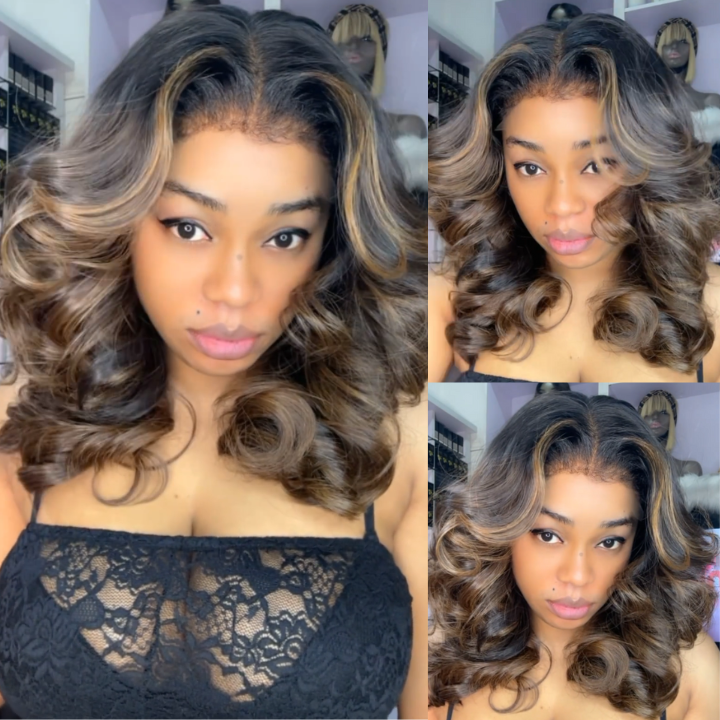 Glueless Money Piece Highlight Blonde Loose Wave Lace Front Color Wigs 100% Human Hair  -Amanda Hair