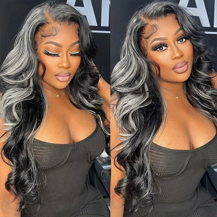 AmandaHair Highlight Wig Human Hair Transparent Lace Front Wigs Body Wave Ombre Human Hair Light Blonde Mix Highlights Straight Color 13x4 Lace Frontal Wig-Amanda Hair