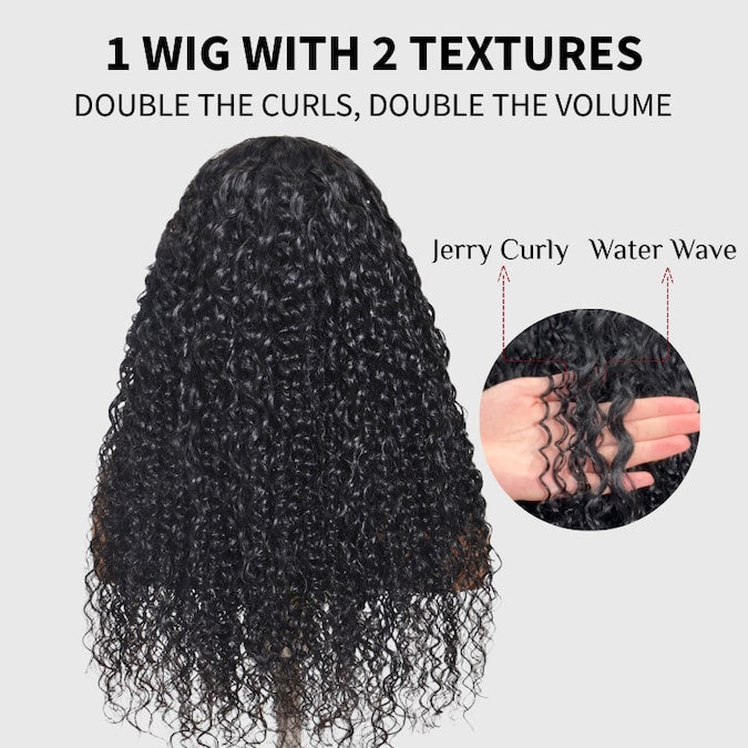 Glueless Water Wave & Curly Natural Black Bouncy 13x4 Lace Frontal Transprent Lace Wig Beginner Friendly