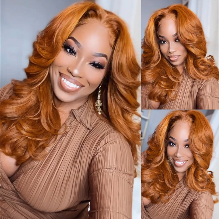 Ginger Brown Loose Wave 13*4 Lace Wigs Lace Front Wigs Human Hair Undetectable Transparent Lace Color Wigs