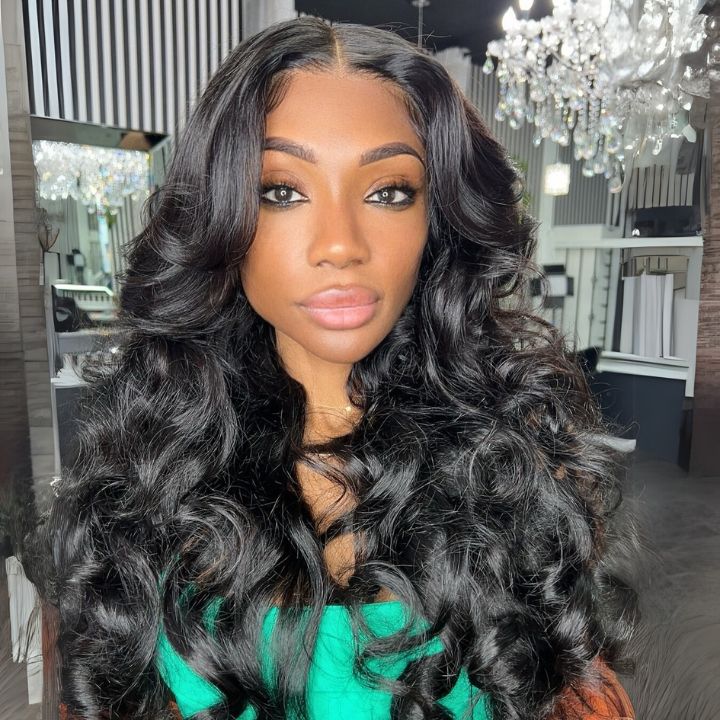 MaxPre 13x4 300% Density Luxury custom wigs Curtain Bangs Loose Wave Glueless Lace Front Wigs Clear Transparent  -Amanda Hair