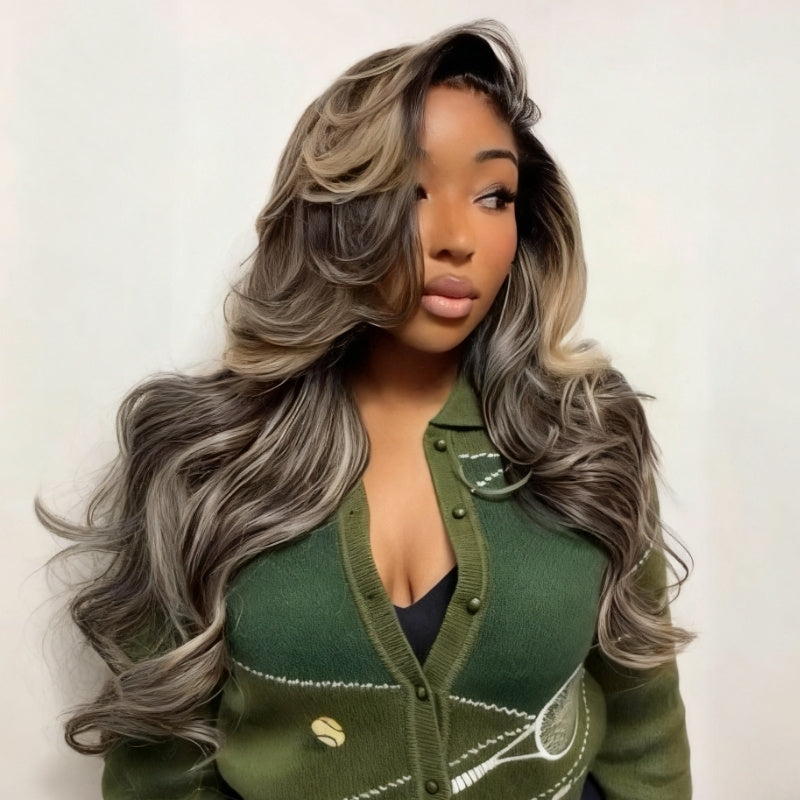 Balayage Highlight Light Blonde Loose Wave 7x5 Lace Closure / 13x4 Lace Front Ombre Color Wig With Baby Hair - Amanda Hair
