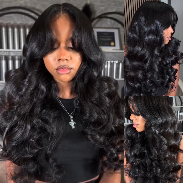 Cut Curtain Bangs Loose Wave Glueless Lace Front Wigs Clear Transparent Lace Nature Wave Wig For Women -Amanda Hair