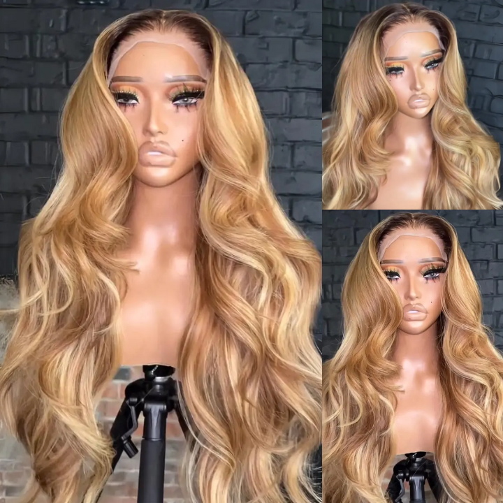 Hightlight  Honey Blonde  Loose Wave 13x4 Lace Front Wigs Human Hair Undetectable Transparent Lace Colored Wigs