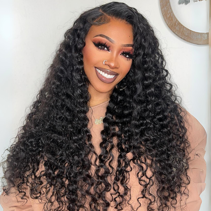 Glueless Ocean Water Wave 13*4 Clear Transparent HD Lace Front Wigs Plucked Hairline -Amanda Hair